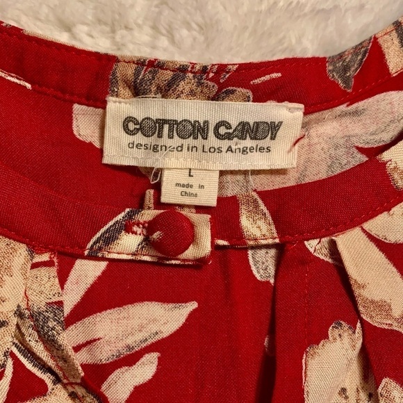 Cotton Candy Tunic Top Large Red Taupe Floral 100% Rayon Keyhole Flowy Boho - Picture 11 of 16